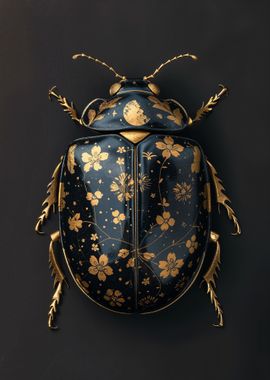 Golden Beetle with Floral Design