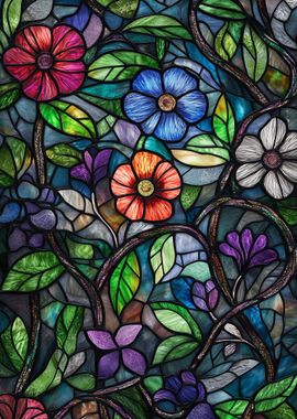 Stained Glass Floral Landscape