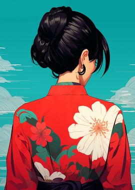 Woman in Red Kimono