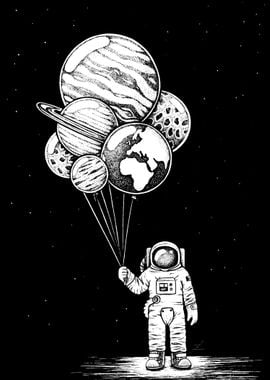 Astronaut with Planets