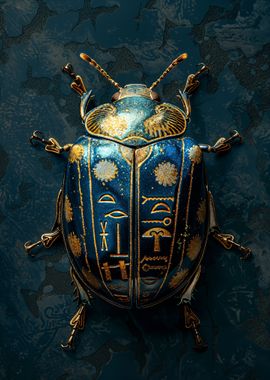 Scarab Beetle with Hieroglyphs