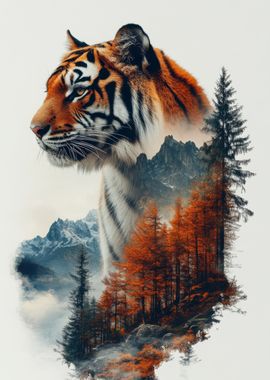 Tiger and Mountain Landscape