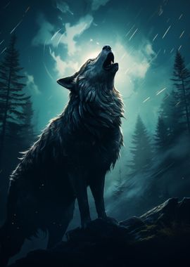 Wolf Howling at the Moon