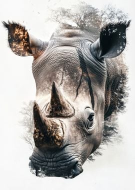 Rhino Portrait with Trees