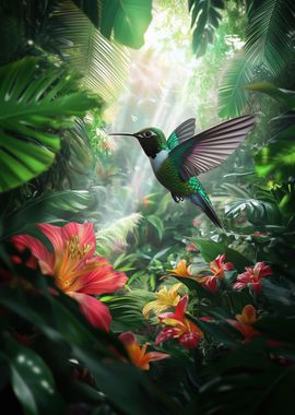 Hummingbird in Tropical Jungle