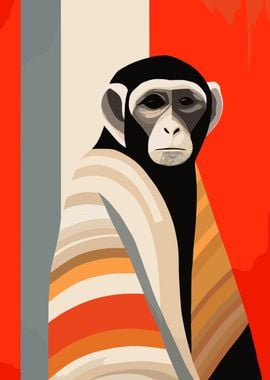 Monkey in Striped Blanket