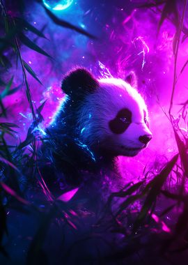 Neon Panda in Forest