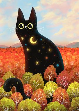 Black Cat with Stars