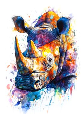 Colorful Rhino Watercolor