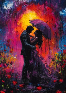 Romantic Couple in Rain