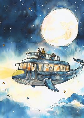 Whale Bus Under the Moon