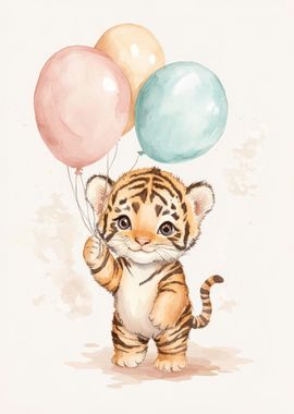 Cute Tiger with Balloons