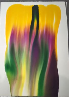 Abstract Painting with Yellow, Green, and Purple