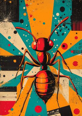 Bold Geometric Ant Print | Unique Insect Art for Modern Homes | Ant Illustration