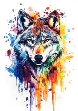 Colorful Wolf Watercolor