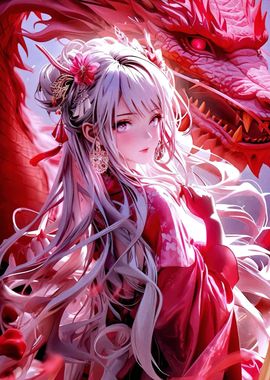 Anime Girl with Dragon