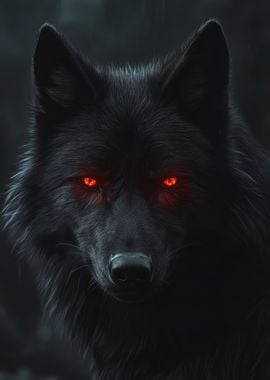 Black Wolf with Red Eyes