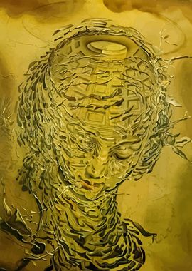 Salvador Dali Abstract Portrait in Gold