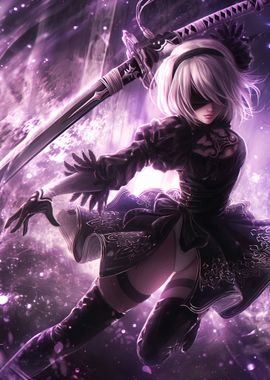 2B Cyberpunk Anime Art