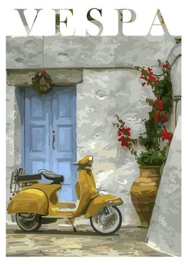 Yellow Vespa in Italy