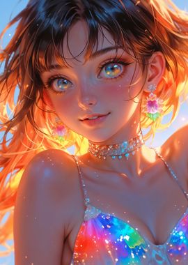 Anime Girl with Rainbow Dress