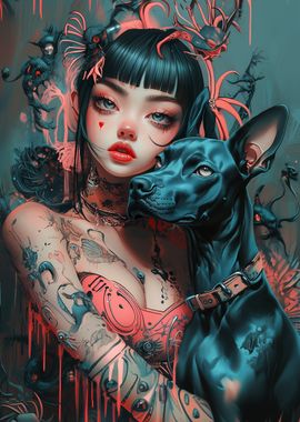 Baroque Cyberpunk Girl with Dog