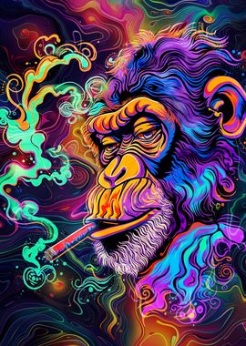 Psychedelic Monkey Smoking Blunt