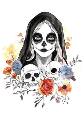 Sugar Skull Woman with Flowers