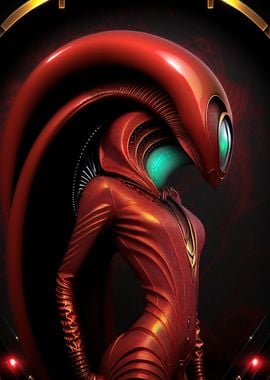 Alien Art Deco - Crimson Red Female Model