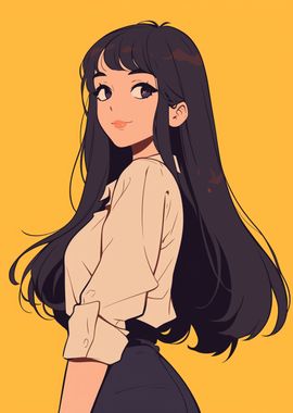 Anime Girl with Long Black Hair