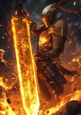 Fiery Knight with Flaming Sword