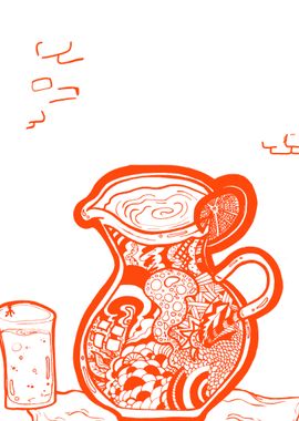 Orange Pitcher with Zentangle Design