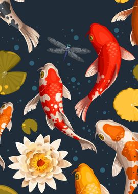 Koi Fish and Water Lily