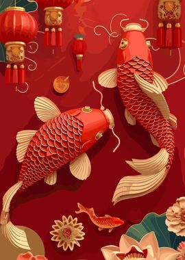 Red Koi Fish art