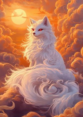 White Fox in Sunset Clouds