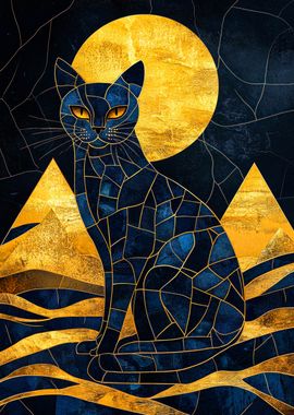 Egyptian Cat Desert Kintsugi Art