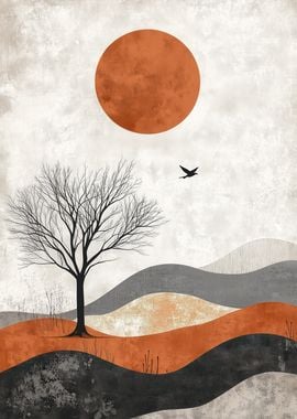 Minimalist Landscape with Bird