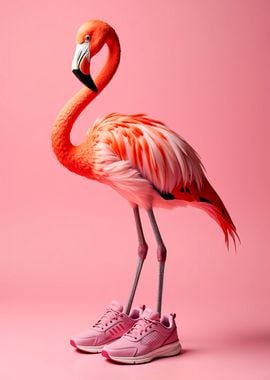 Pink Flamingo with Sneakers