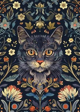 Cat in Floral Pattern