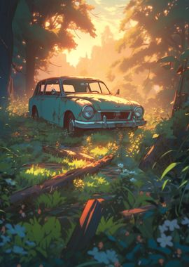 Vintage Car in Forest