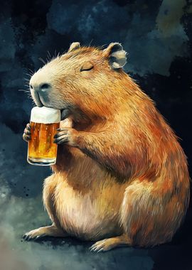 Capybara Drinking Beer