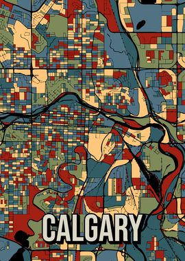 Calgary Canada Earthtone City Map Art