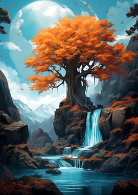 Autumn Waterfall Landscape