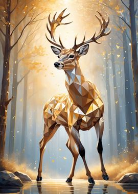 Golden Deer in Forest