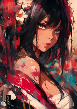 Anime Girl with Red and Black