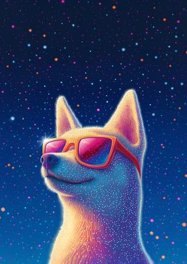 Dog in Sunglasses Against Stars