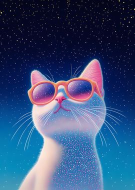 Cat in Sunglasses Under Stars