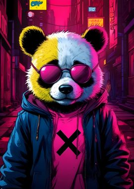 Cool Panda in Neon City