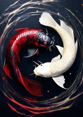 Red and White Koi Fish