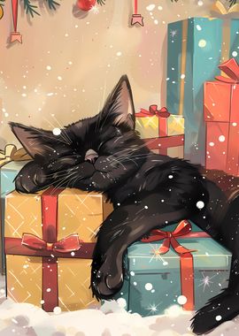 Sleepy Christmas Cat